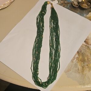 Chic Green Beaded Necklace with Gold Accents